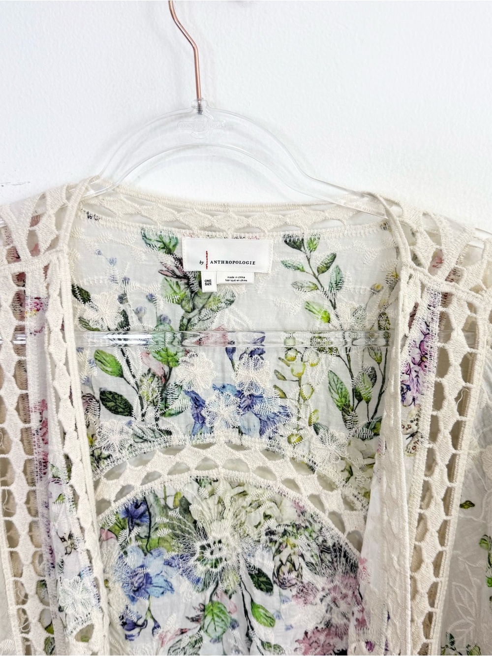 Anthropologie Floral Lace Trim Open Front Kimono Cardigan One Size - Picture 3 of 6
